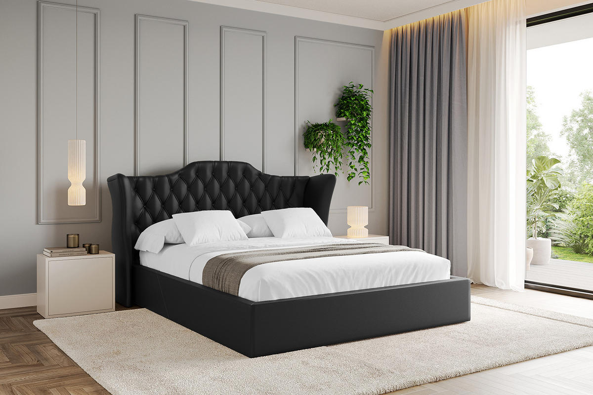 POLSTERBETT mit Bettkasten und Lattenrost, Boxbett ohne Matratze - ZORAN 200x200 Schwarz Kunstleder - Schwarz Hochglanz, Holzwerkstoff/Textil (200/200cm) - ALTDECOR