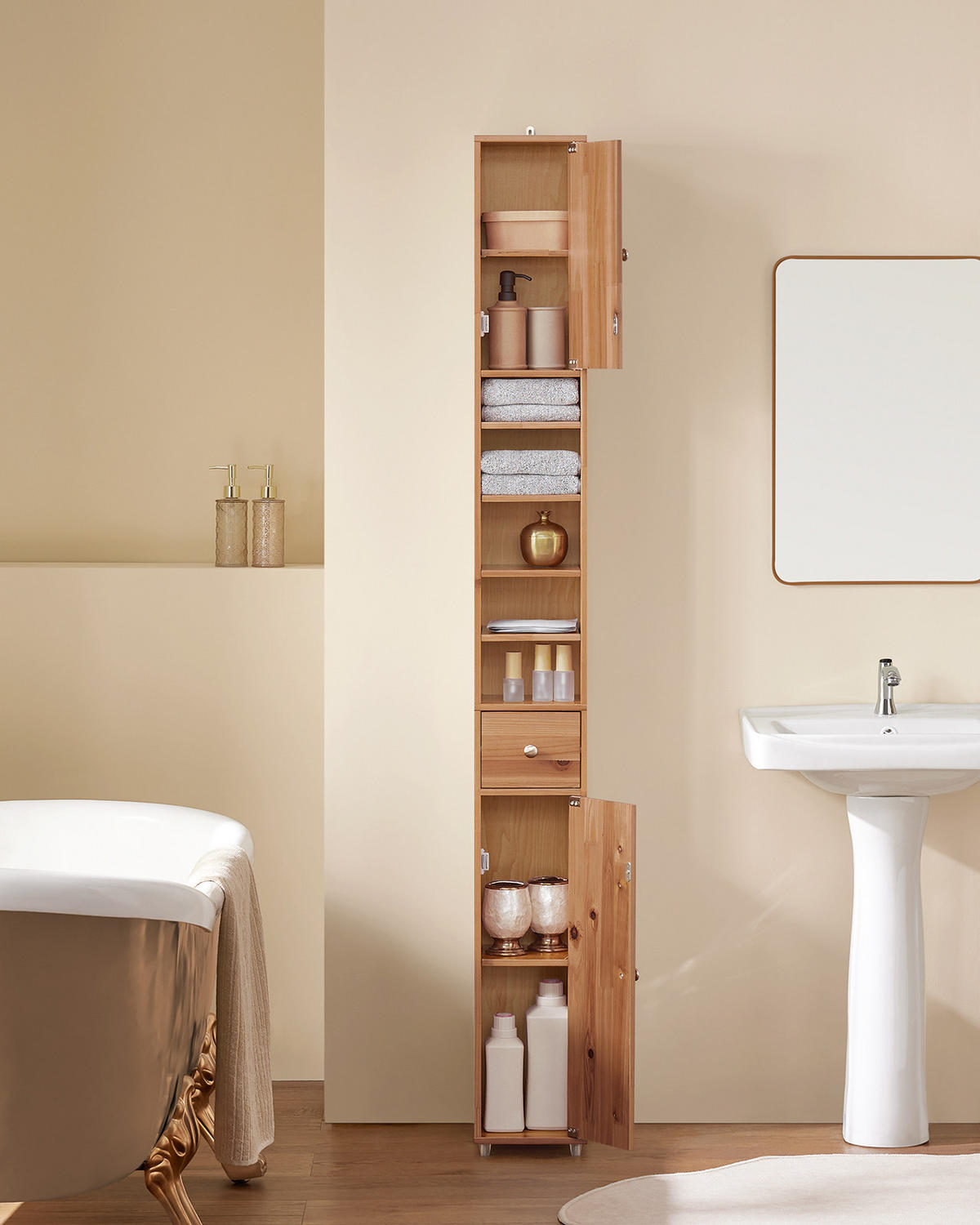 HOCHSCHRANK schmal Natur - Braun, Holz (20/180/20cm) - SoBuy