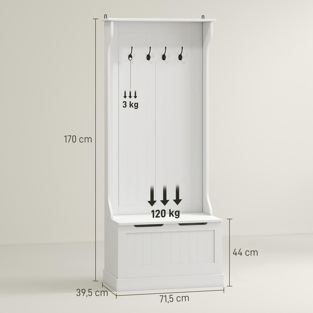 GARDEROBE Weiß 71,5/39,5/170 cm - Weiß, Holzwerkstoff (71.5/170/39.5cm) - PANGIVO