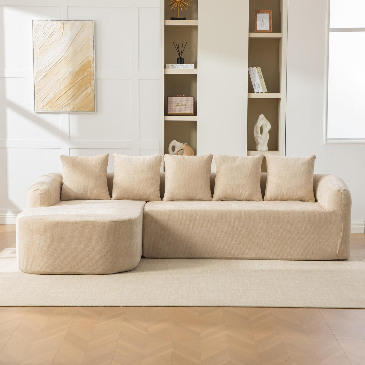 ECKSOFA Chenille Hellkhaki mit Kissen - Hellbraun, Textil (270/172cm) - WISHDOR
