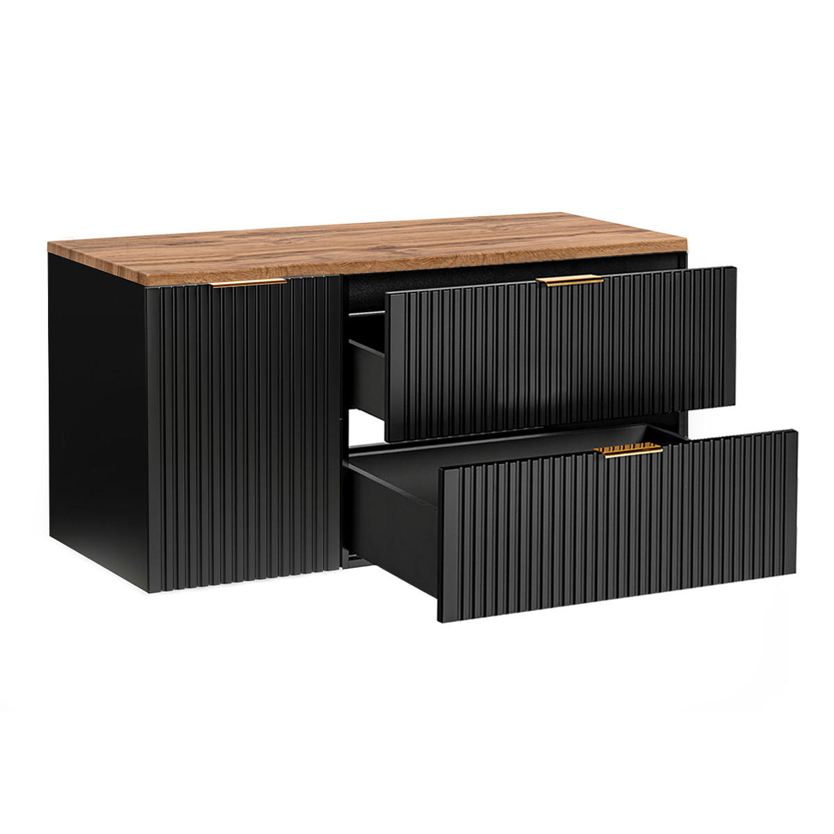 BADMÖBEL Adriel 2er-Set Schwarz und Holz - Schwarz, Holzwerkstoff (120.8/59/46cm) - Petits-meubles