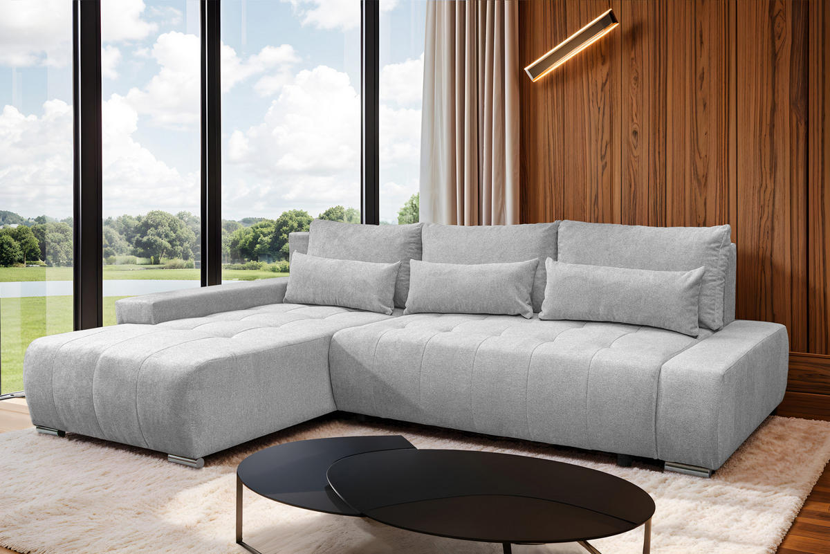 ECKSOFA Bloom mit Bettkasten und Schlaffunktion L-Form - Hellgrau, Textil (267/185cm)