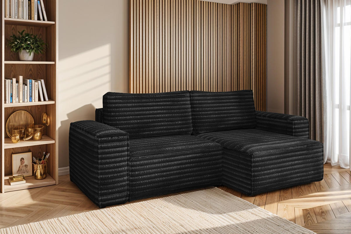 ECKSCHLAFSOFA Bohoo-Ecksofa mit Schlaffunktion stoff Velo Schwarz Rechts - Schwarz, Holz/Textil (248/140cm) - Kaiser Möbel
