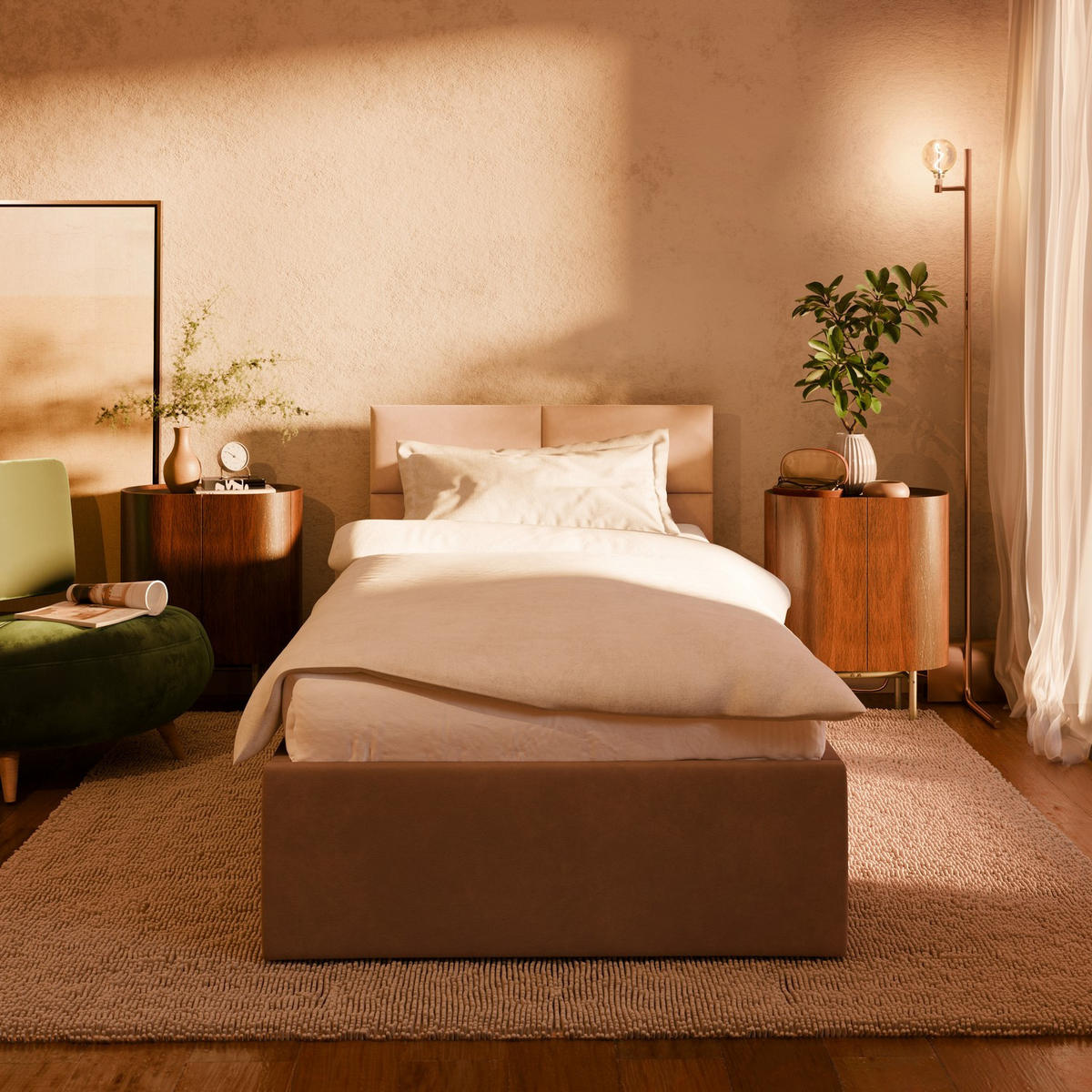 POLSTERBETT MIT KOPFTEIL 90x200 mit Bettkasten BORGO, Beige - Beige, Textil (90/200cm) - Mebligo
