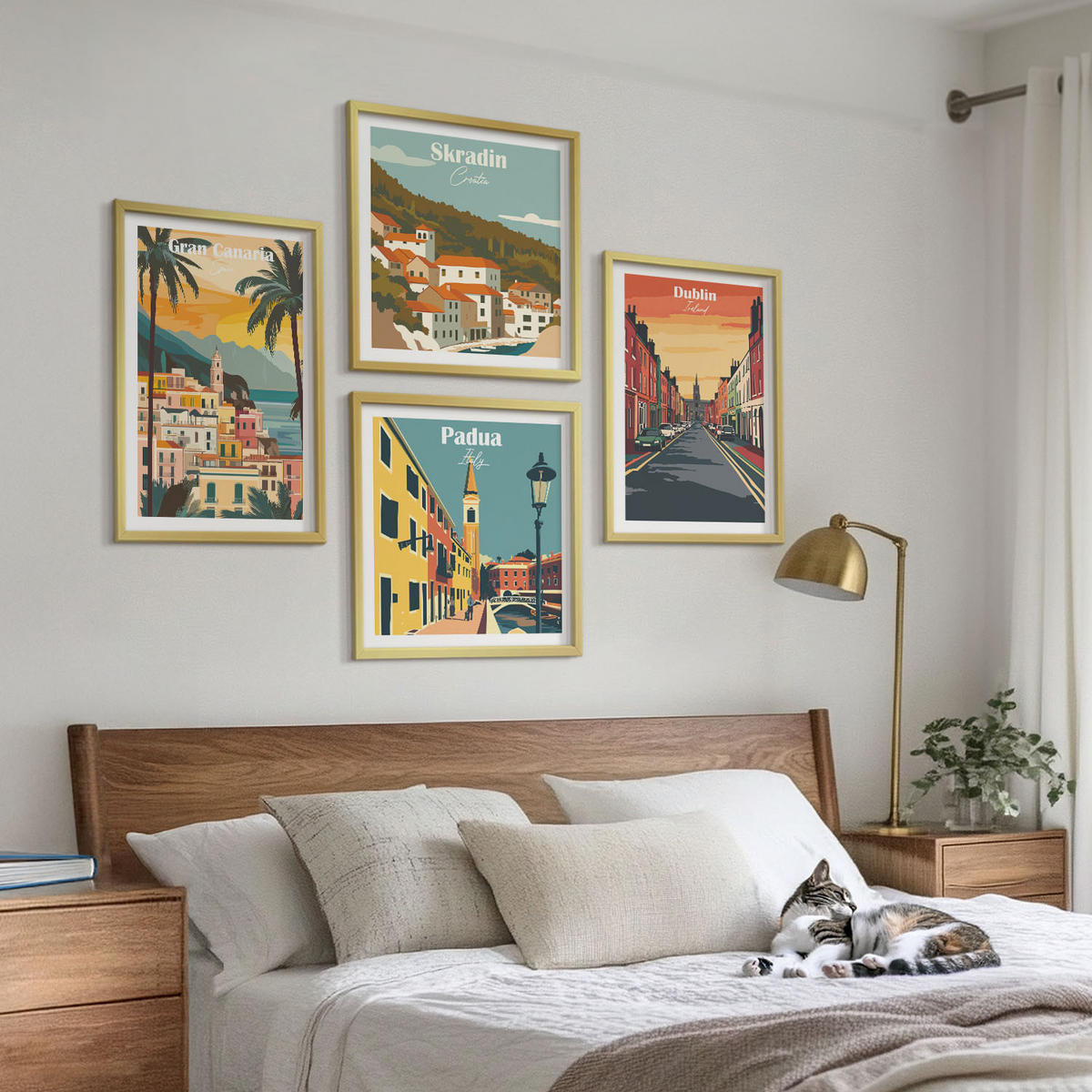BILDER SET 4er Set - 50x50 cm & 40x60 cm Goldrahmen - Stadt- und Naturlandschaften - Goldfarben, Kunststoff (50/50cm) - TULUP