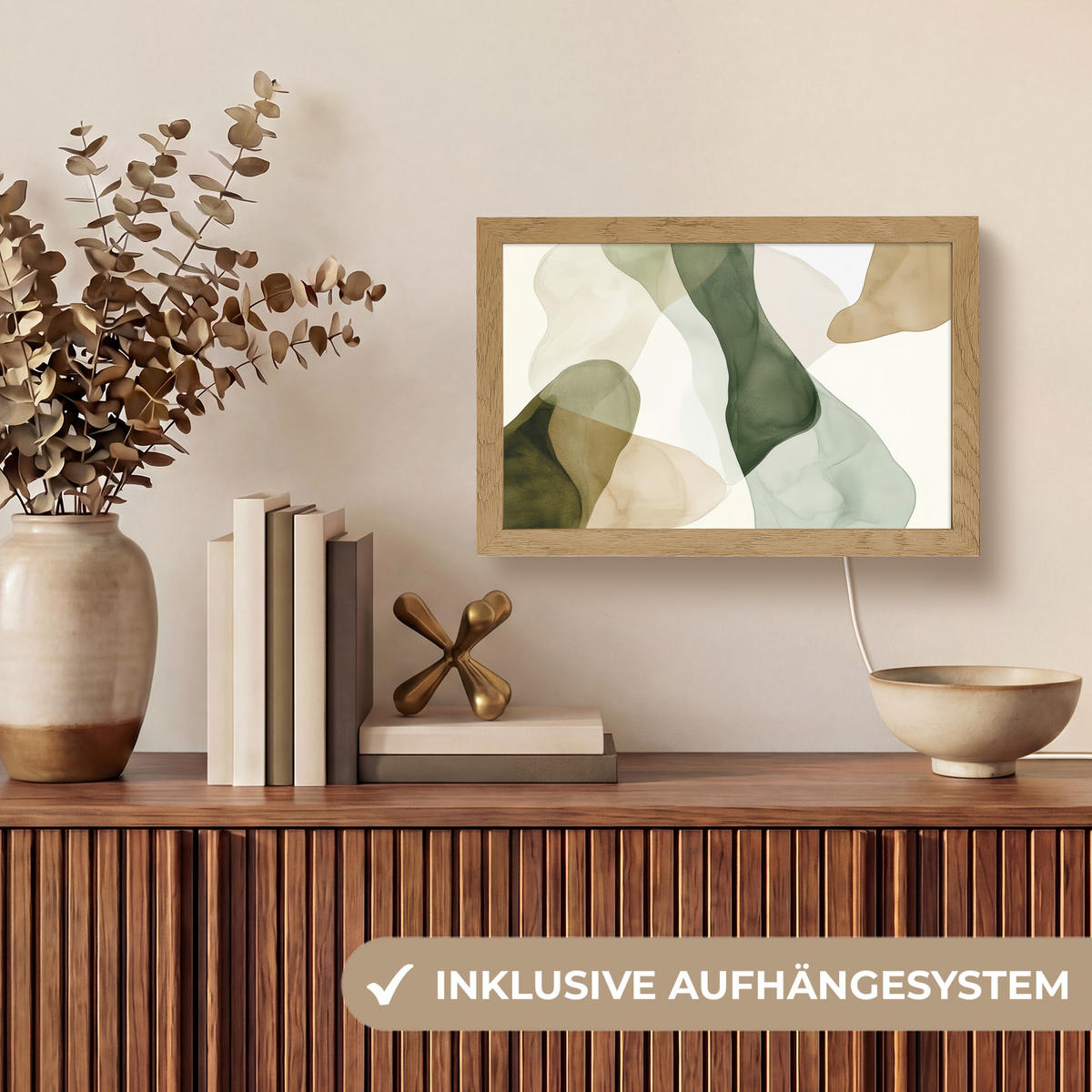 STOLNÍ LAMPA Japandi - Abstraktní - Zelená 30x20 cm - barva buku, kompozitní dřevo (8/30/20cm) - OnlyWow