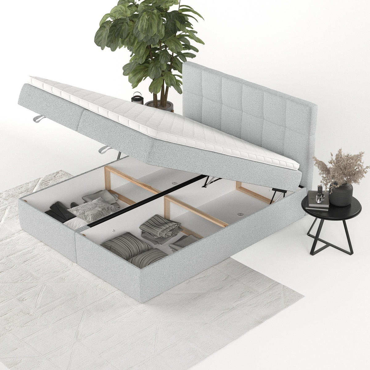 BOXBETT Savio 160/200 cm Hellgrau im Riva Stoff - Hellgrau/Schwarz, Holz/Holzwerkstoff (160/200cm) - AltaBeds