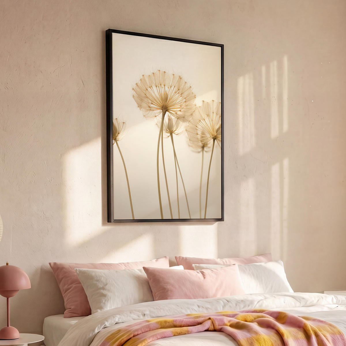 LEINWAND Bilder mit Rahmen - Sonnenlicht - Löwenzahn - Botanisch - Blumen - 100x150 - Creme, Textil (100/150cm) - MuchoWow