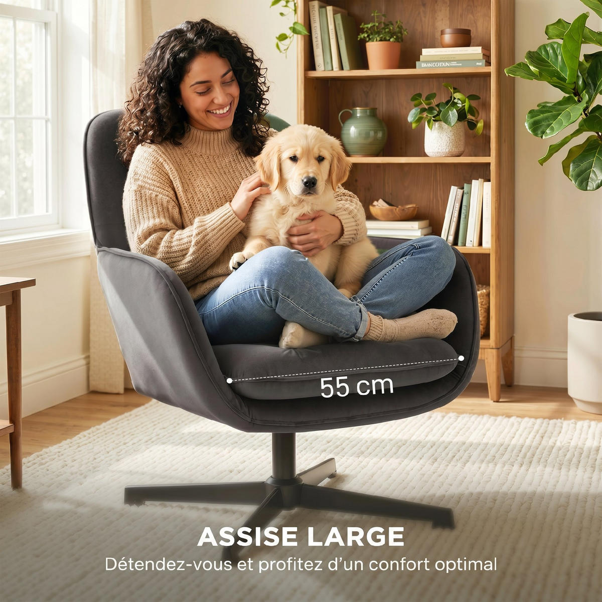 RELAXSESSEL DE-13358 Velours, breite Sitzfläche Dunkelgrau - Dunkelgrau, Metall (73/85/83.5cm) - ComfortXL
