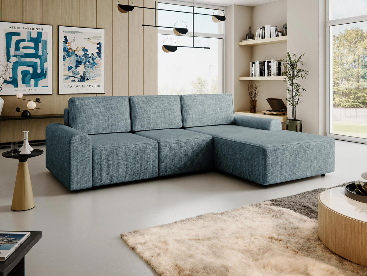ECKSOFA Bella L, Seite: Rechts - Blaugrau/Schwarz, Holz/Kunststoff (258/168cm) - MIRJAN24