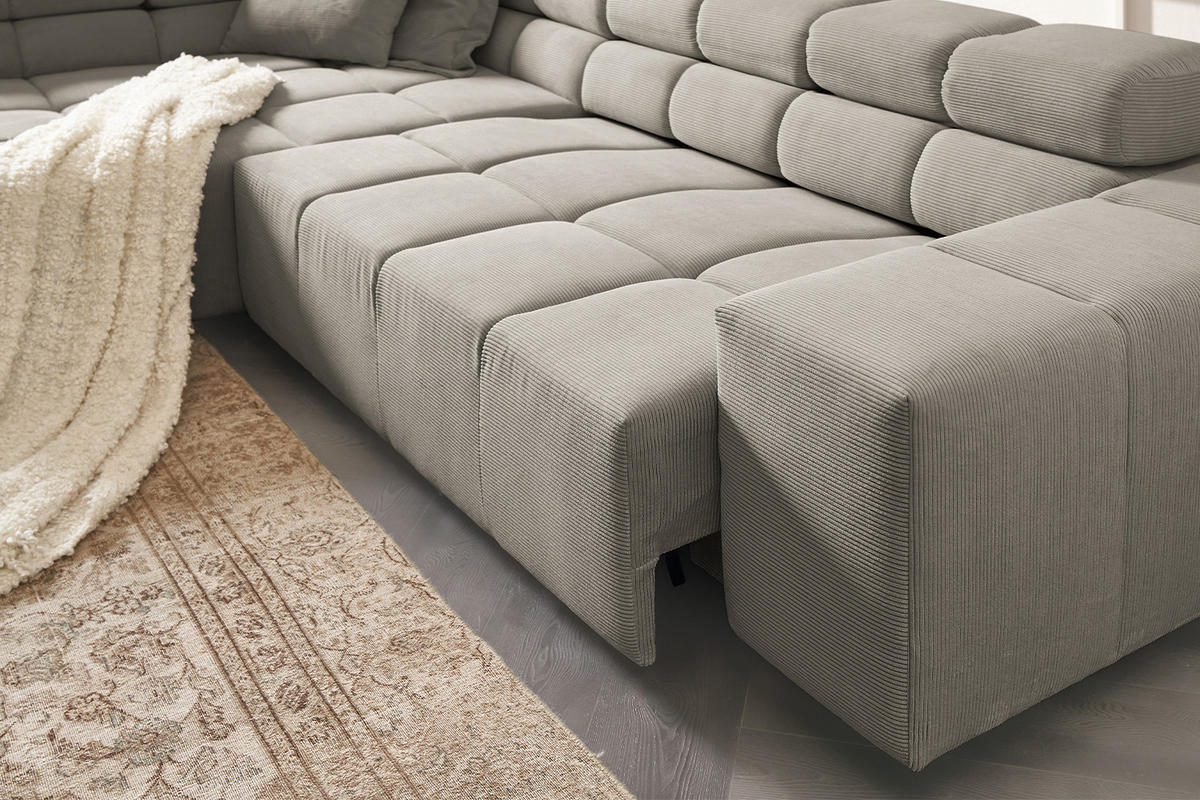 ECKSOFA MIT MOTORISCHEM SITZVORZUG NEVADA Grau Cord - Schwarz/Grau, Kunststoff/Textil (319/215cm) - KAWOLA