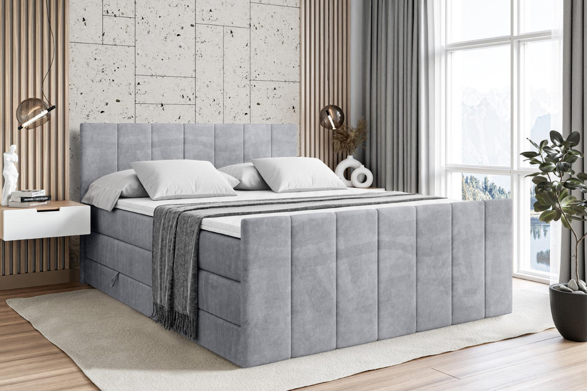 BOXSPRINGBETT MOETI-Z KING - 140x200 - H3/H4 - Hellgrau - Hellgrau, Holzwerkstoff (140/200cm) - ALTDECOR
