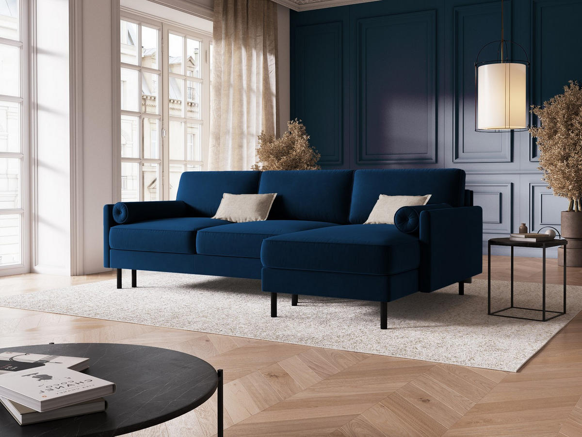 AUSKLAPPBARES-ECKSOFA rechts mit Container Scott aus Samt königsblau 5 Sitzplätze - Blau, Textil (142/212cm) - Micadoni