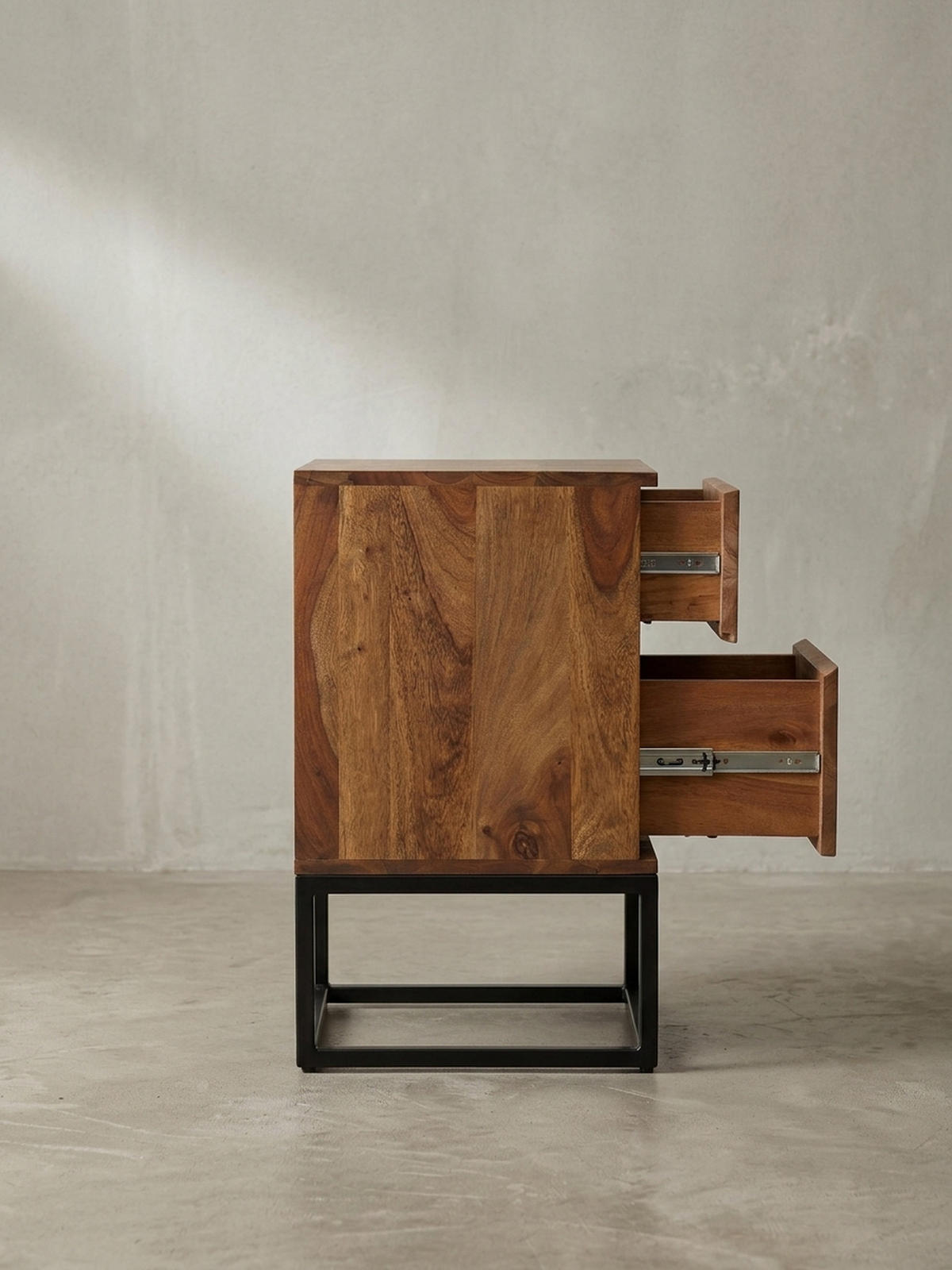 NACHTTISCH – Massivholz/Metall, 40x38x60 cm, 2 Schubladen, Industrial-Stil - Schwarz/Braun, Holz/Metall (40/60/38cm) - KADIMA DESIGN