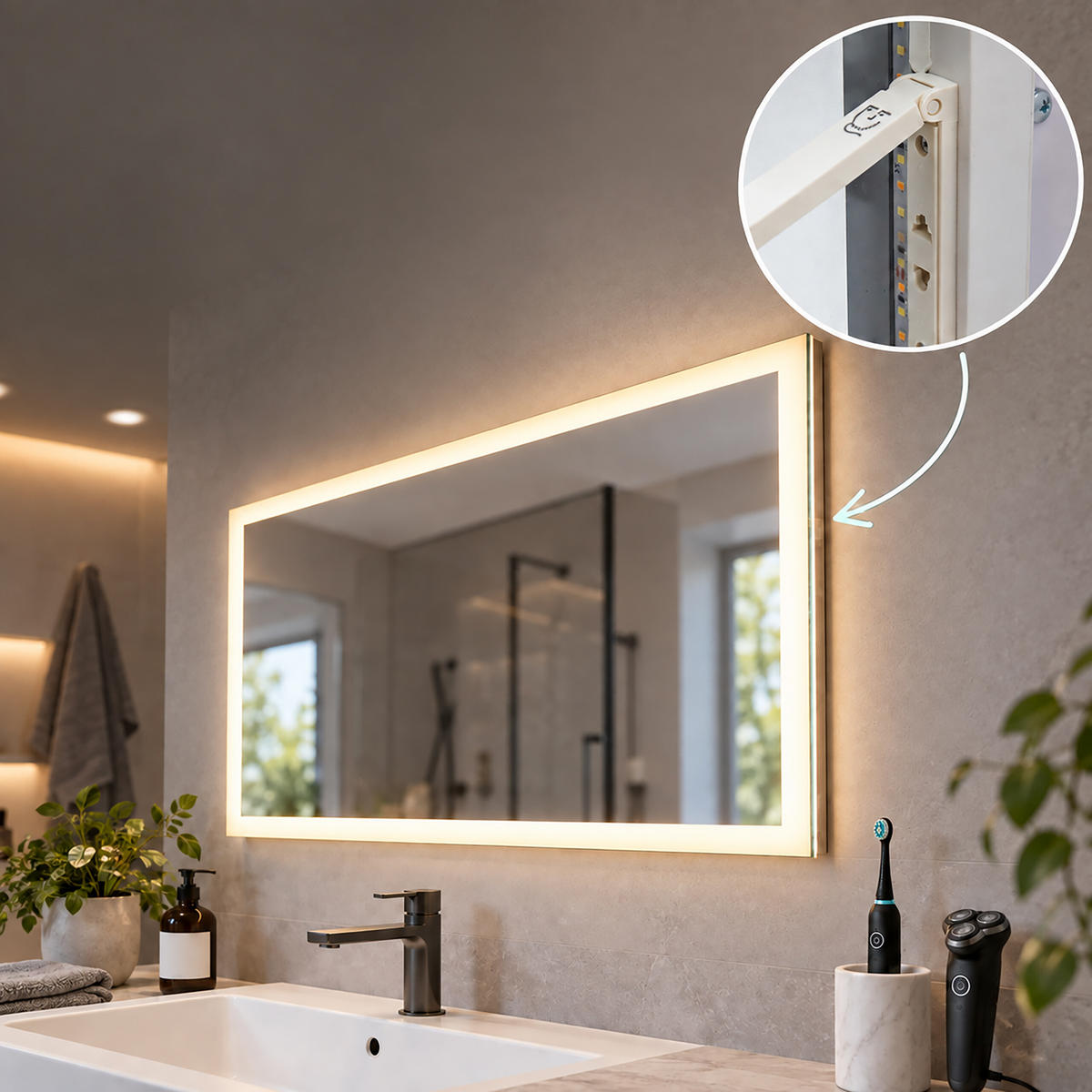 BADSPIEGEL Silber LED 80x60 cm - Transparent, Glas/Kunststoff (80/60/3.5cm) - Relaxdays