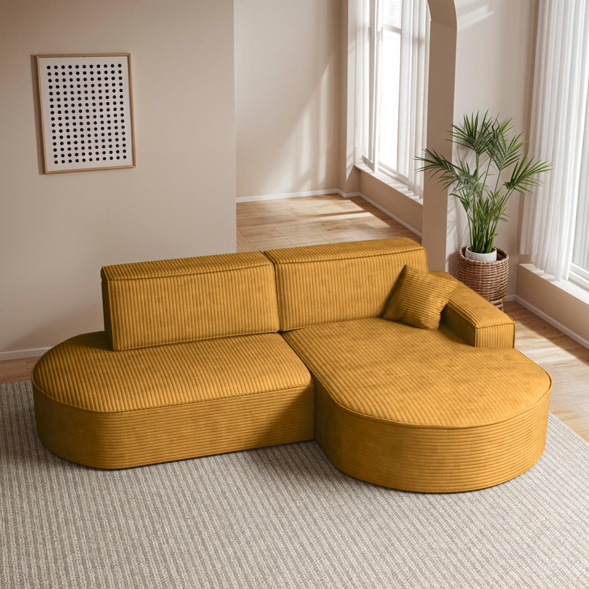 ECKSOFA Modena Pro - Komfort Und Stil Stoff Poso Senffarbe Rechts - Currygelb, Holz (278/179cm) - Kaiser Möbel