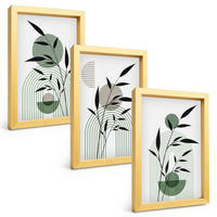 BILDER SET 3er Set - 20x30 cm Goldrahmen - Boho-Pflanzenkompositionen - Goldfarben, Kunststoff (20/30cm) - TULUP