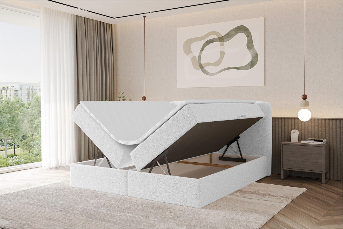 BOXBETT mit Matratze H4 - NINA - 160x200 cm - Weiß - Weiß, Holzwerkstoff (160/200cm) - ALTDECOR