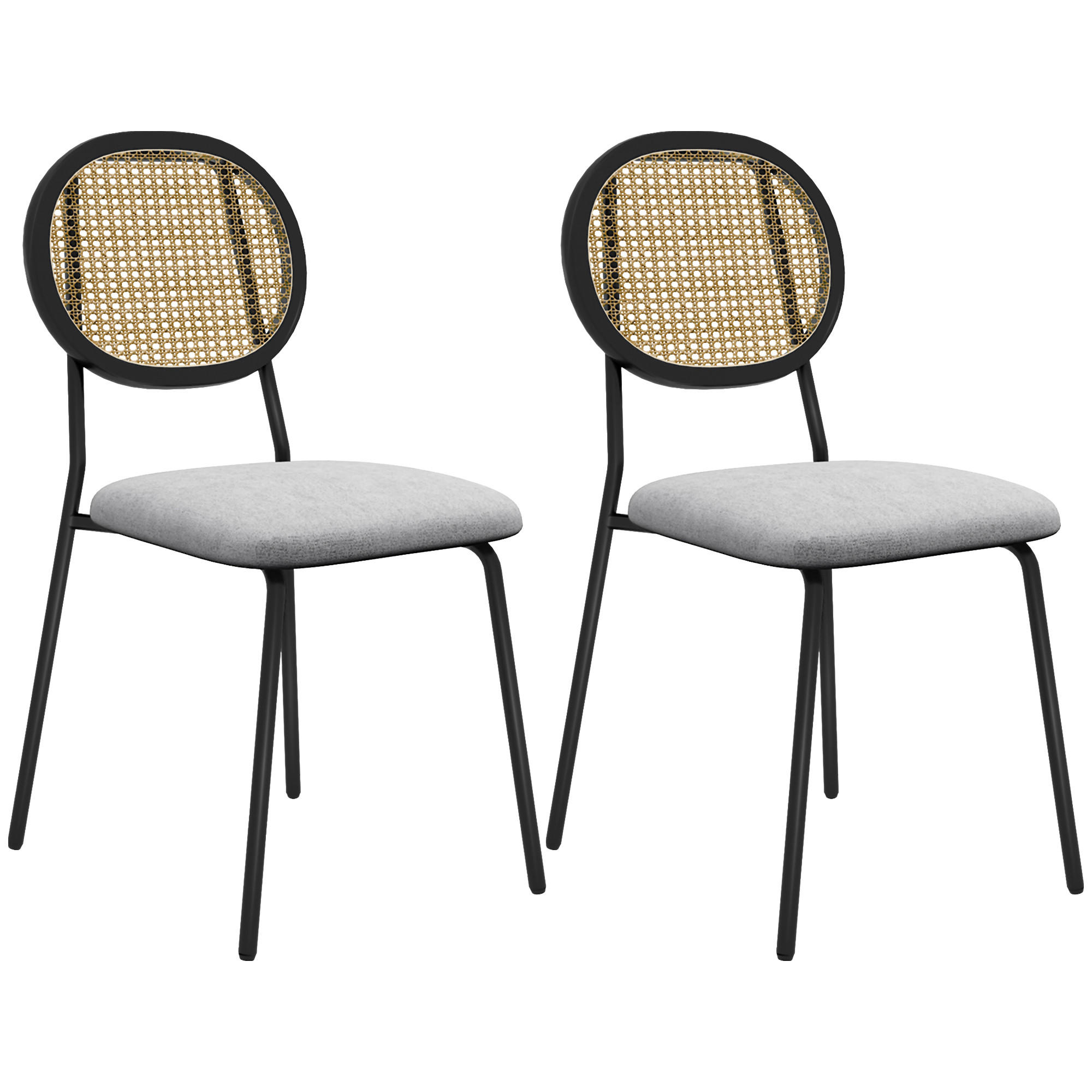 ESSZIMMERSTÜHLE 2er-Set DE-13239 Rotin-Rückenlehne & Stahlgestell Grau - Grau, Metall (54/87/44cm) - ComfortXL