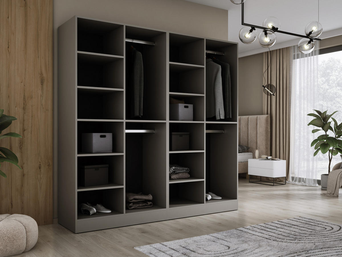 KLEIDERSCHRANK, Platingrau / Antisol Glas, 200 x 200 x 51 cm - Platinfarben/Schwarz, Holzwerkstoff (200/200/51cm) - 3XE LIVING