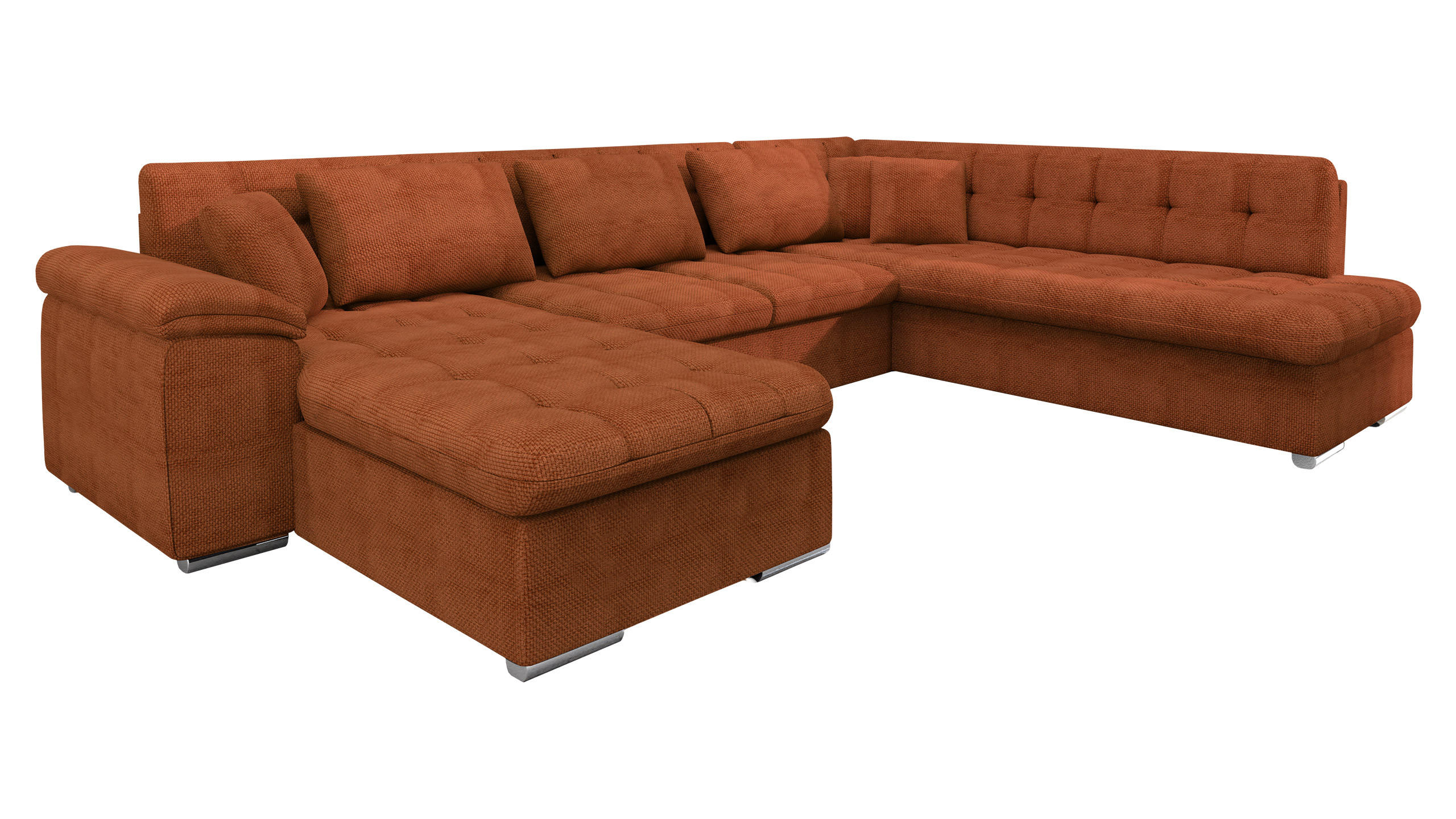 WOHNLANDSCHAFT Niko Bis, Seite: Links - Dunkelorange, Holz/Textil (348/76/205cm) - MIRJAN24