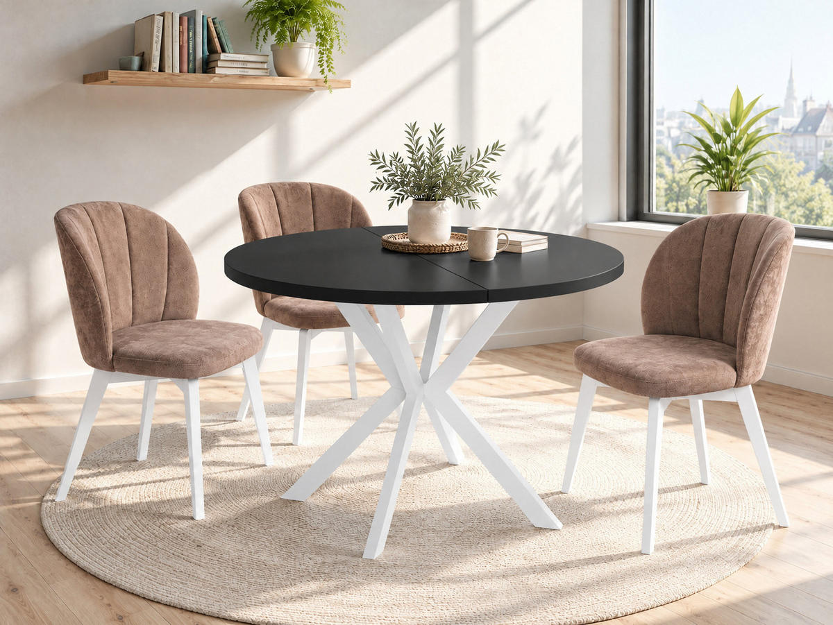 ESSTISCH Della runder ausziehbarer, Schwarz 120-200/120/76 - Schwarz/Weiß, Holzwerkstoff/Metall (120/200/76cm) - WFL GROUP