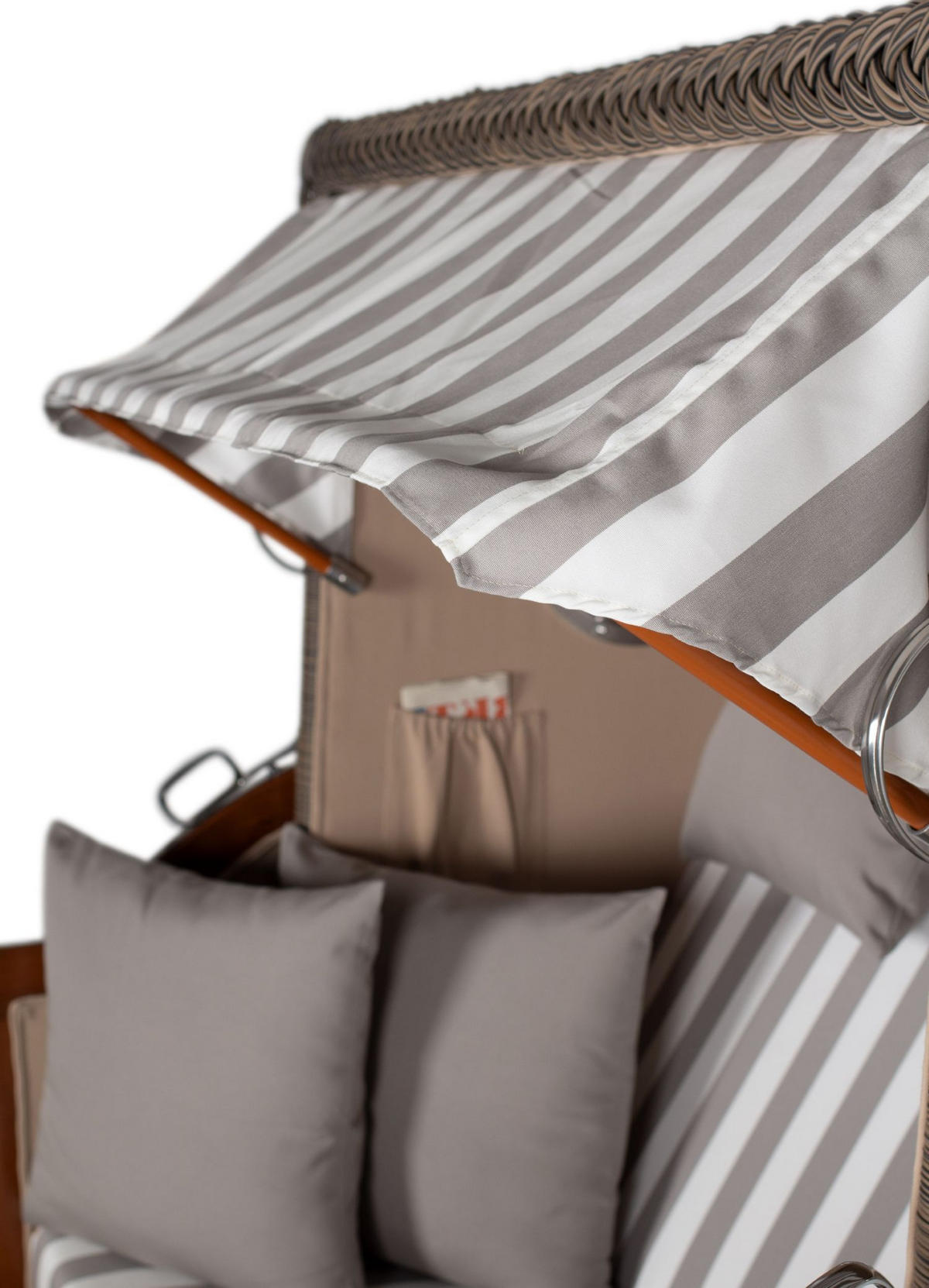 STRANDKORB Komplettset: Ammersee Grande XL Mahagoni Bullauge - PE grau - Modell 513 - Weiß/Grau, Holz/Kunststoff (142/165/95cm) - bene living