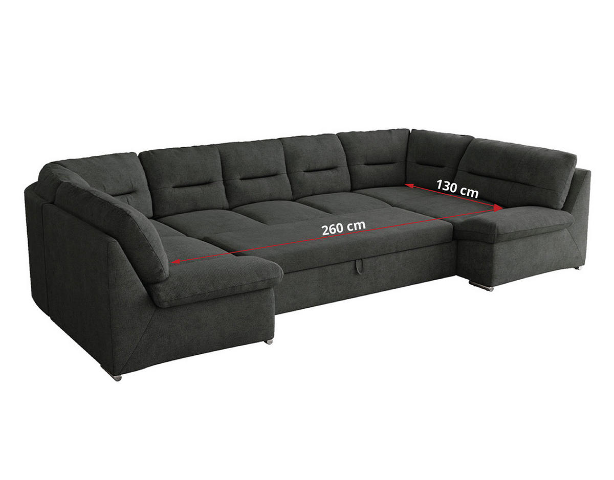 WOHNLANDSCHAFT MORBIDO U Dunkelgrau Struktur - Dunkelgrau/Silberfarben, Textil/Metall (340/93/206cm) - MKS