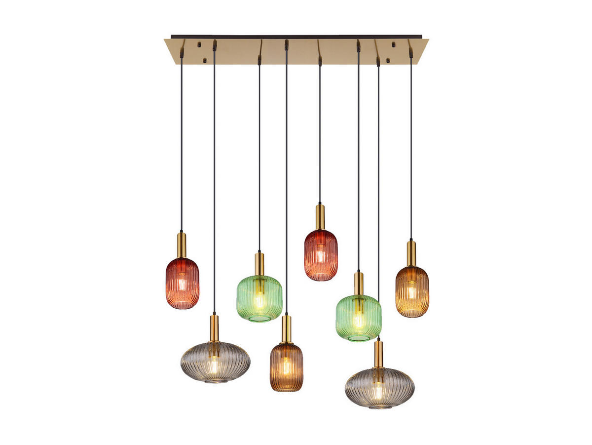 LED-PENDELLEUCHTE Breite 125cm, Lampenschirme Glas Bunt - Hellbraun/Messingfarben, Glas/Metall (48/125/125cm) - meineWunschleuchte