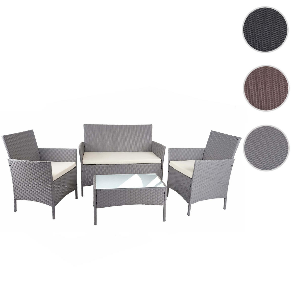 POLY-RATTAN GARNITUR Grau, Cremeweiß - Weiß/Grau, Kunststoff - MCW