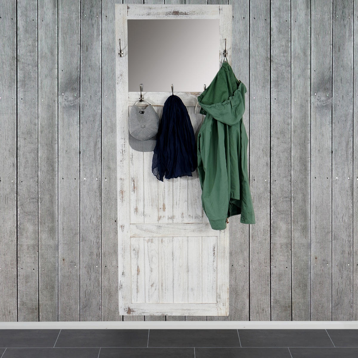 WANDGARDEROBE MIT SPIEGEL SHABBY-LOOK Weiß - Weiß, Holz (65/180/7cm) - MCW