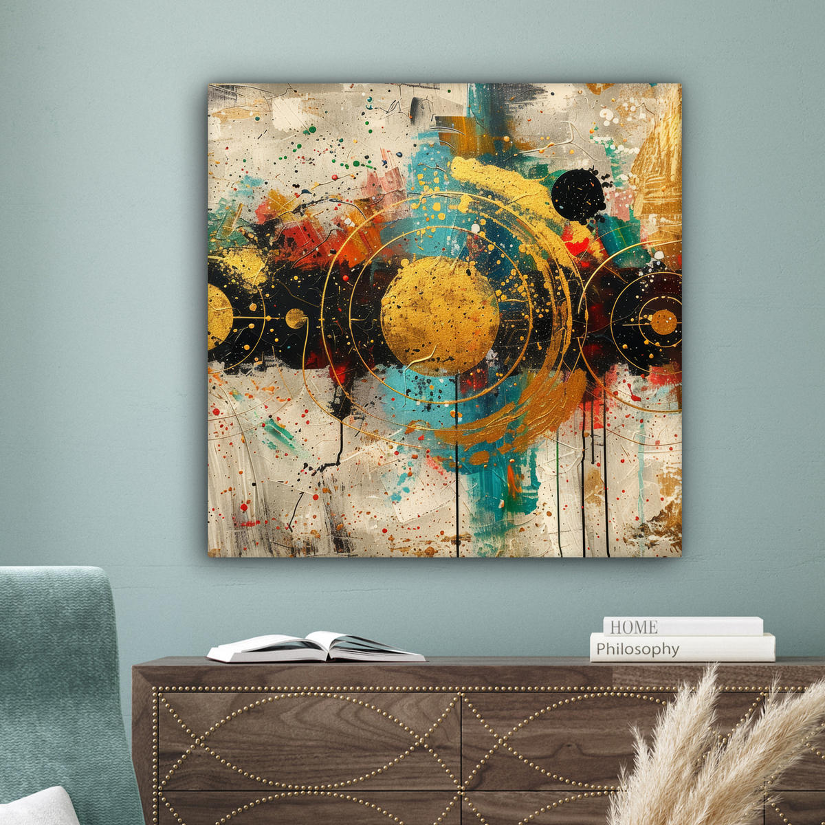 OBRAZ NA PLÁTNE Abstraktné - umenie - zlaté - moderné 90x90 cm - viacfarebná, textil (90/90cm) - MuchoWow
