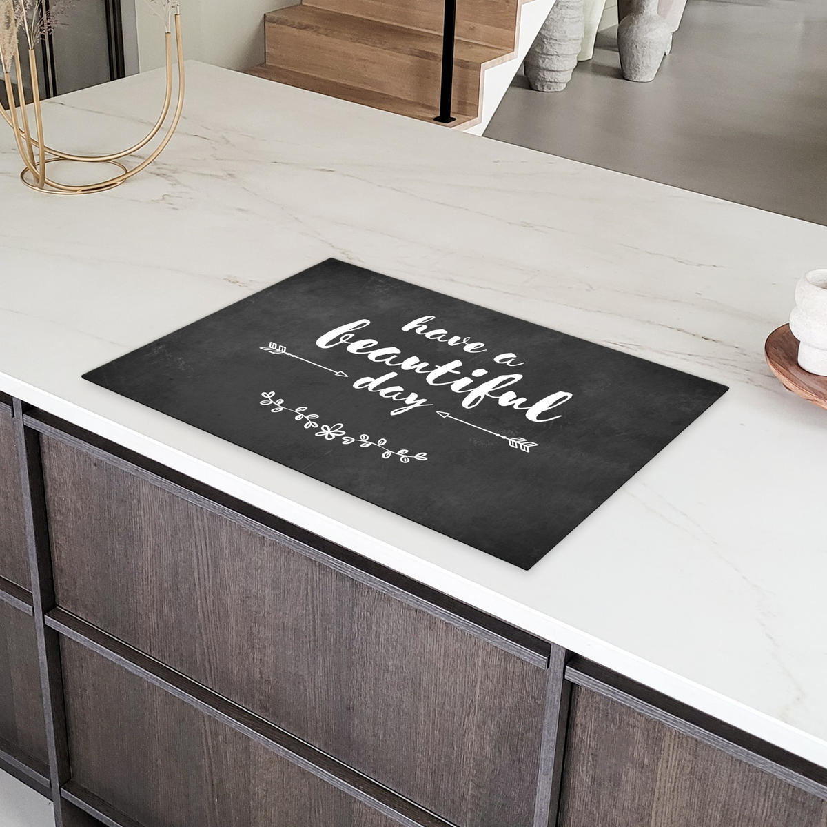 HERDABDECKPLATTE Zitat - Einen schönen Tag - Grau - Weiß Induktionsmatte 81x52 cm - Anthrazit, Kunststoff (81/52/0.2cm) - MuchoWow