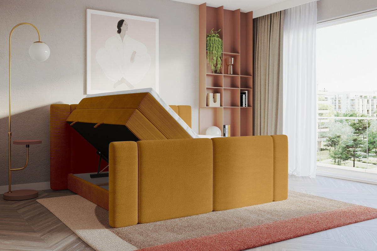 BOXSPRINGBETT mit Matratze H3/H4 - EVON KING Zanozek - 140x200 cm Senfgelb - Dunkelgelb, Holzwerkstoff (140/200cm) - ALTDECOR