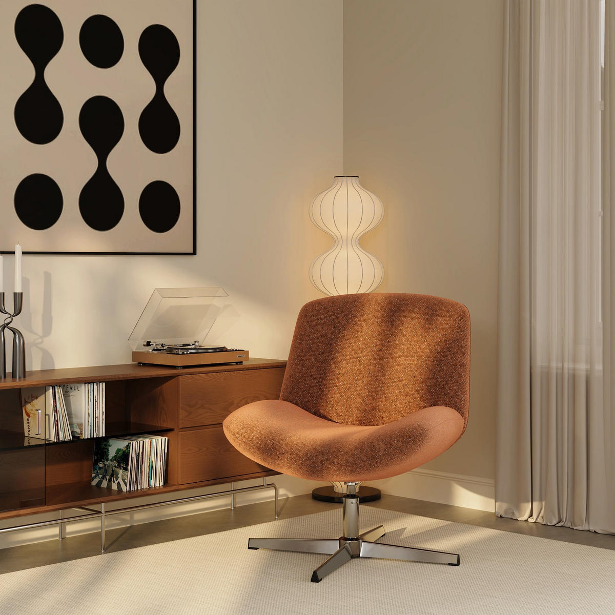 DREHSESSEL ABY Strukturierter Samt Terrakotta 66cm - Dunkelorange/Terracotta, Textil (66/81/74cm) - Premium Interiors