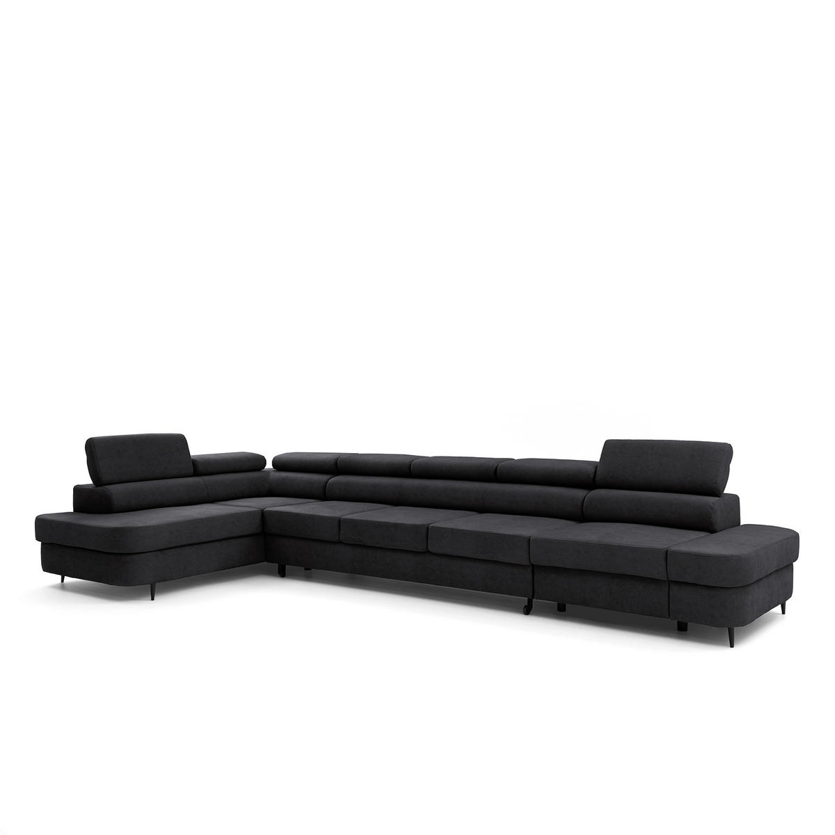 ECKSOFA PRIAM XXL L-Form Links mit Schlaffunktion 125x265 Velours Schwarz - Schwarz, Holz/Textil (203/420cm) - Muffo