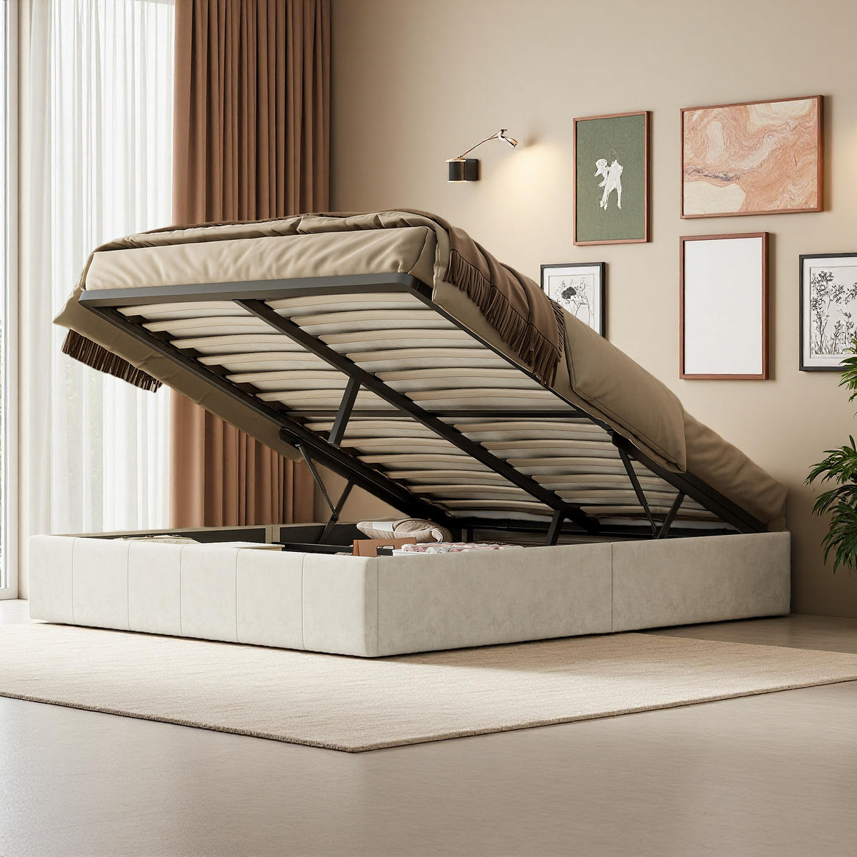 POLSTERBETT 160x200 Beige Samt - Beige, Metall (160/200cm) - SHOPENTRA