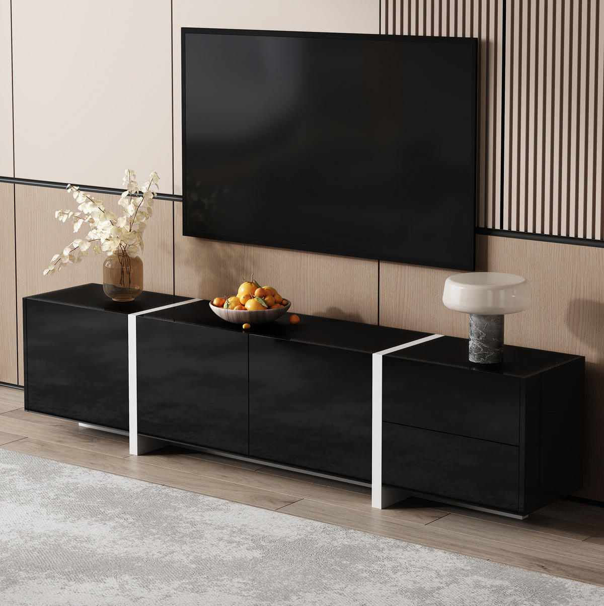 TV-SCHRANK in Schwarz/Weiß Hochglanz mit 3 Türen und Schublade 170/30/39 cm - Schwarz, Holzwerkstoff (170/39/30cm) - Redom