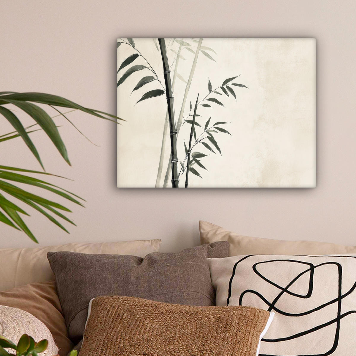 LEINWANDBILD Japandi - Bambus - Beige 40x30 cm - Eukalyptusholzfarben, Textil (40/30cm) - MuchoWow