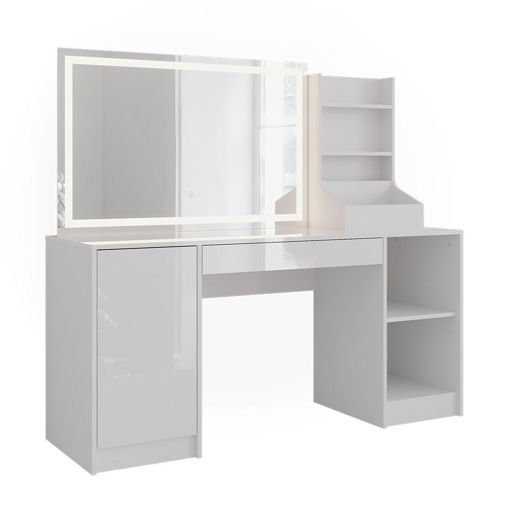 SCHMINKTISCH Sherry Weiß/Weiß Hochglanz 158.2 cm 3 Teile - Weiß Hochglanz, Holzwerkstoff (158.2/76/50.1cm) - Vicco