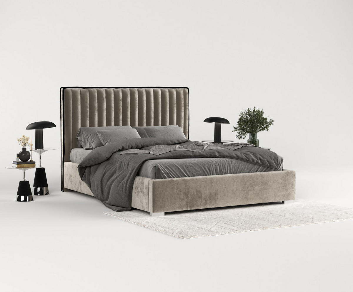 POLSTERBETT Breeze Beige 120/200 cm im Chenille-Stoff - Beige/Silberfarben, Holz/Holzwerkstoff (120/200cm) - Maison de Reve