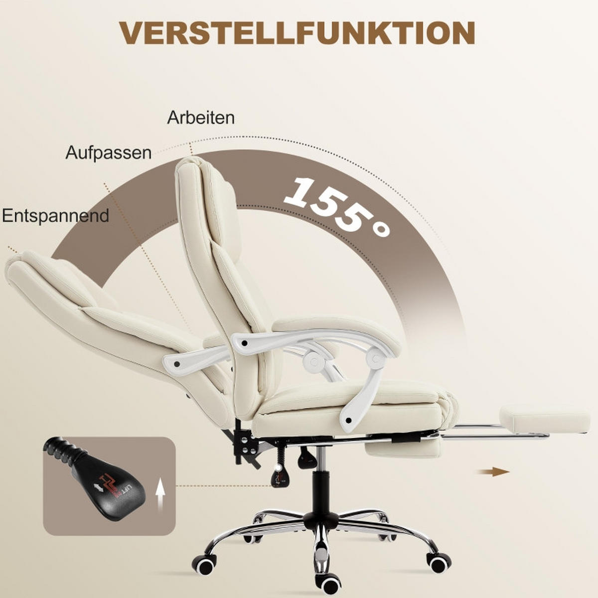 SNURRSTOLAR med fotstöd och vilfunktion, beige - Beige, Metall (64/120/73cm) - SHOPENTRA