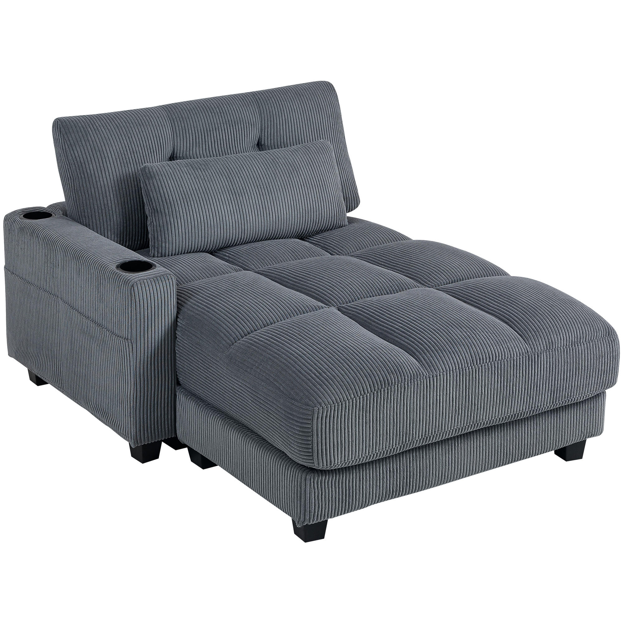 HOMCOM CHAISELONGUE 2místná rozkládací pohovka 114 x 147 cm s držákem na nápoje, tmavě šedá