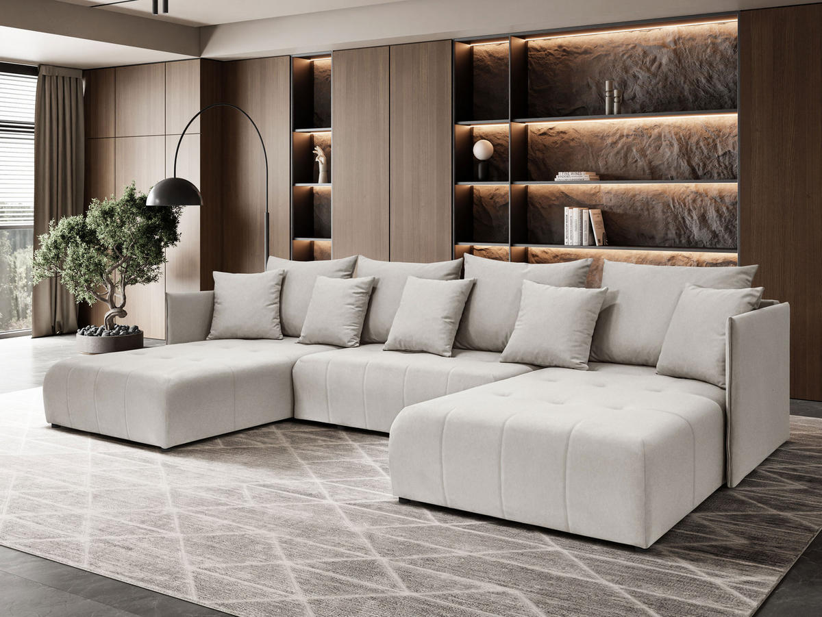 WOHNLANDSCHAFT Hanna in U-Form 348 x 188cm Schlaffunktion Bettkasten, 5 Sitzer, Schlafsofa, beige - Beige, Kunststoff (348/93/188cm) - Margaret Hadas24