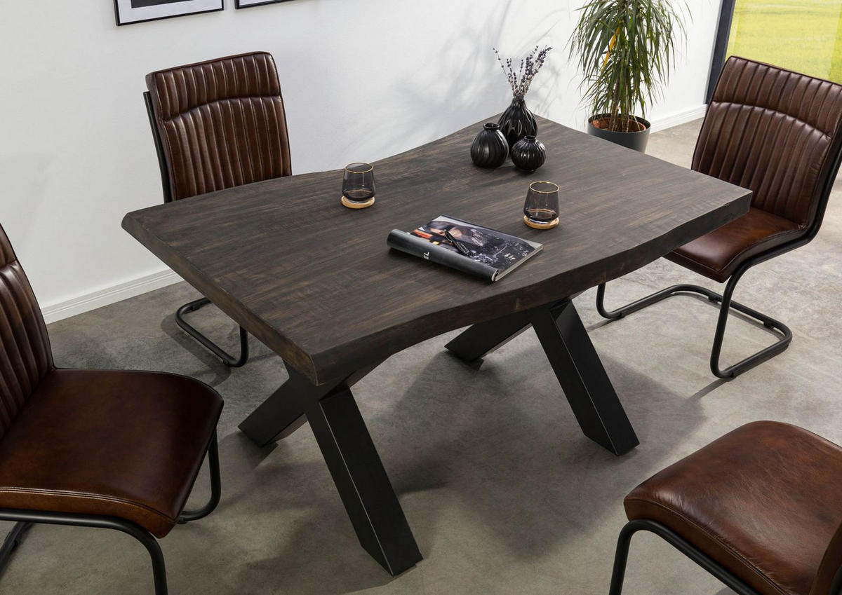 BAUMTISCH Mango 140x90x77 grau lackiert / X-Beine anthrazit matt FREEFORM 5 - Grau, Holz (90/140/77cm) - Massivmoebel24