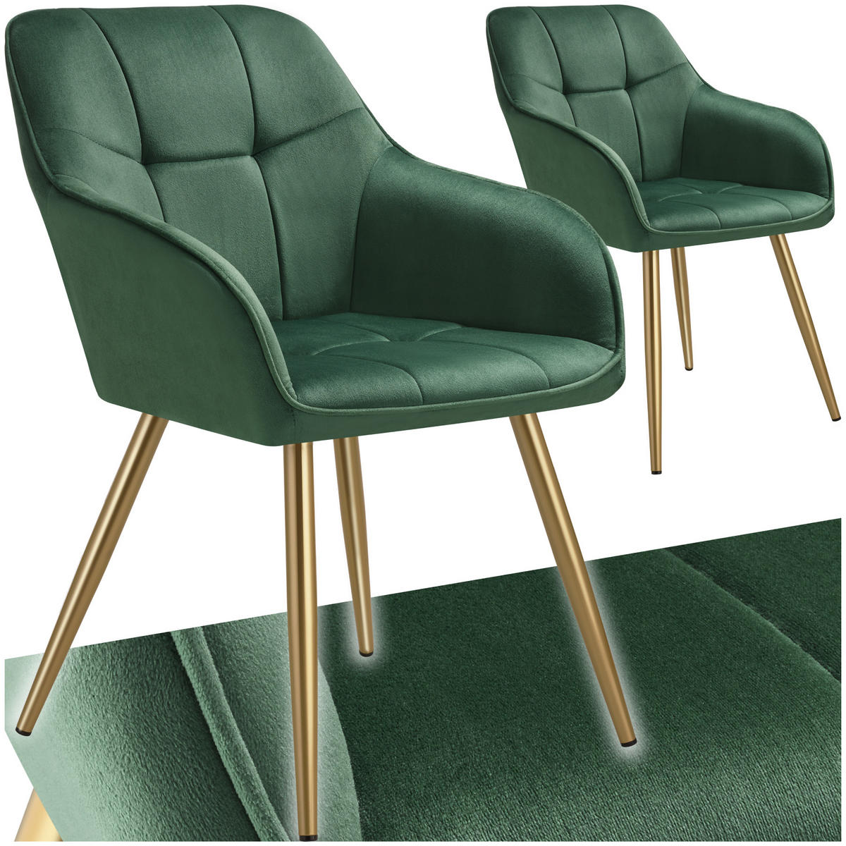 ESSZIMMERSTUHL 2er Set Marilyn 58 x 62 x 82 cm dunkelgrün/gold - Dunkelgrün/Goldfarben, Kunststoff (58/82/62cm) - tectake