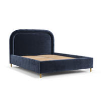 POLSTERBETT Mija Marineblau 160/200 cm im Chenille-Stoff - Naturfarben/Dunkelblau, Holz/Holzwerkstoff (160/200cm) - Maison de Reve