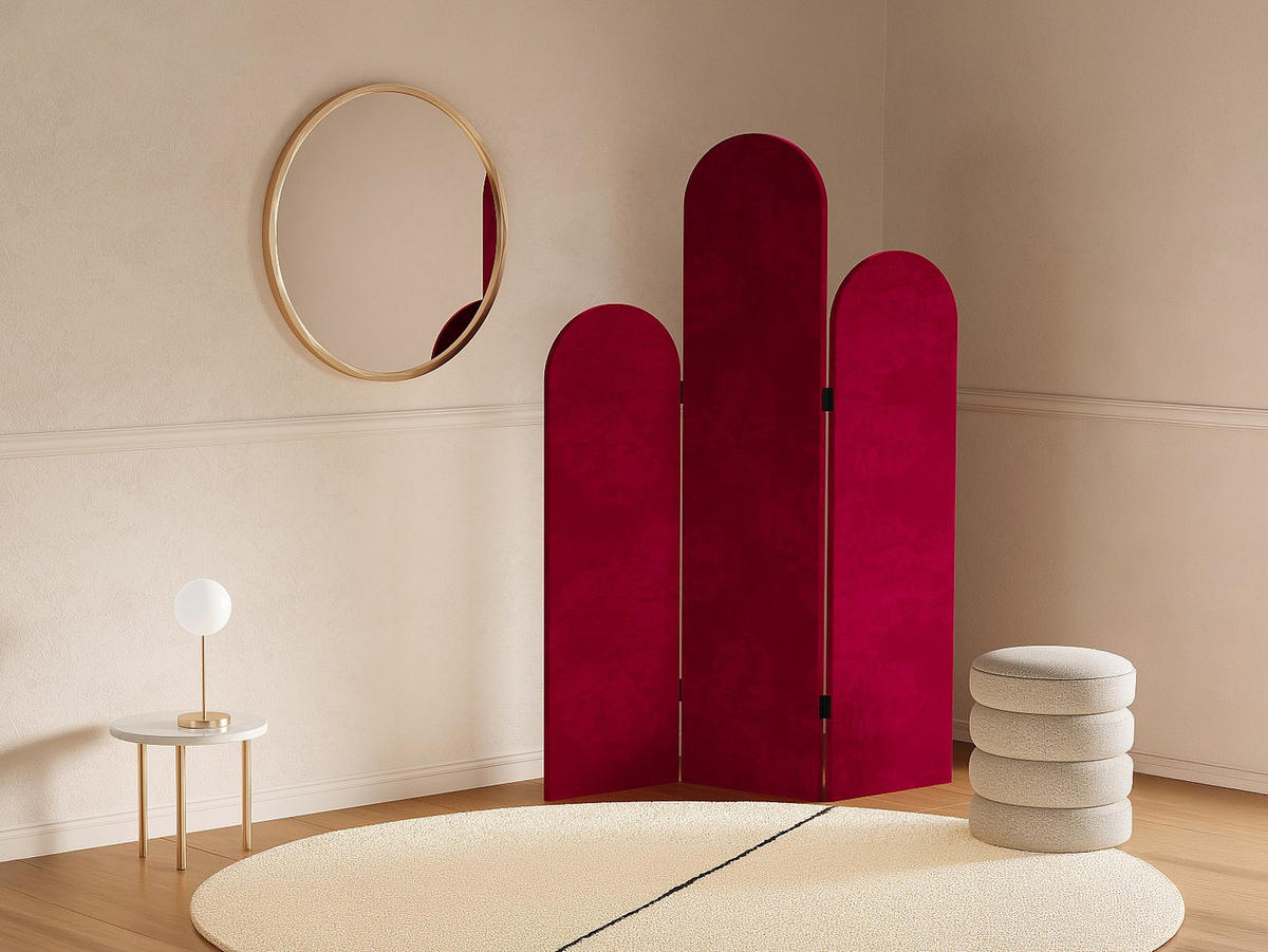 PARAVENT - 120 cmcm x 2 cmcm - Samt - Bordeaux - CARMIDA - Bordeaux, Textil (120/180/2cm) - Vente-Unique