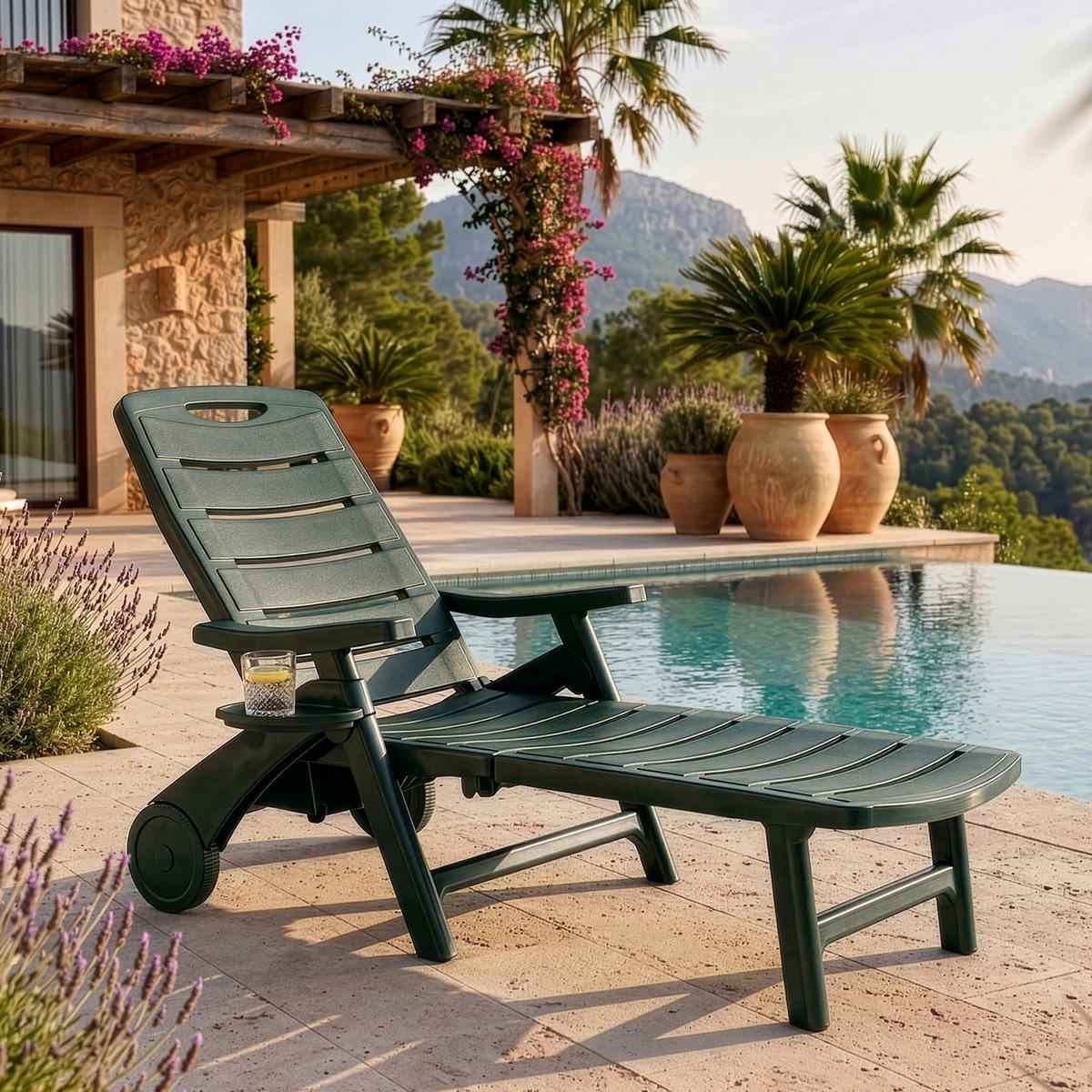 SONNENLIEGE TIDIA, Dunkelgrün - Dunkelgrün, Kunststoff (73/105/146cm) - KONSIMO®