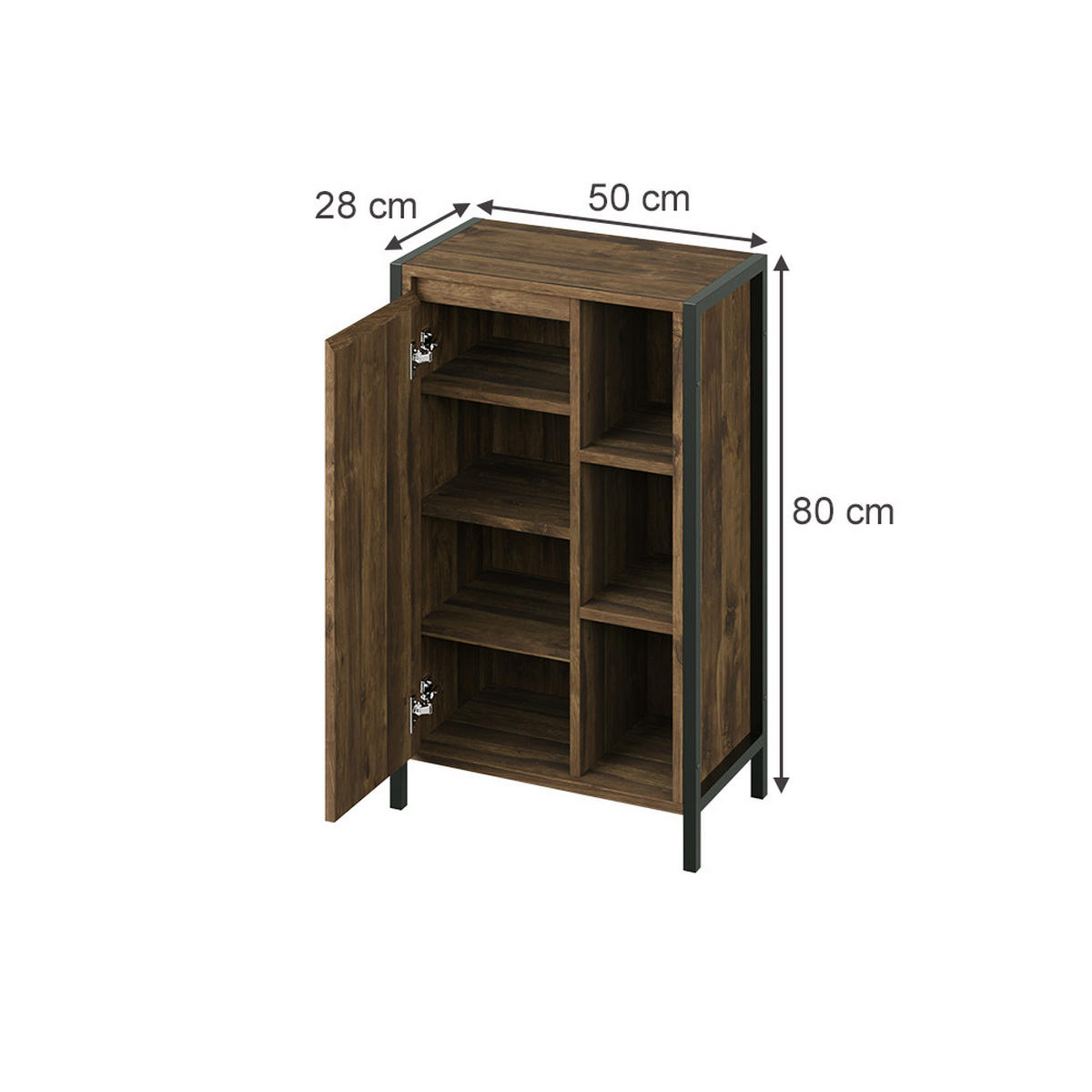 MIDISCHRANK Naola Eiche/Schwarz 50 x 80 cm mit 7 Fächern - Eichefarben/Schwarz, Holzwerkstoff (50/80/28cm) - Vicco